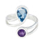 Multi Stone Toi et Moi Egyptian 92.5 Silver multicolor Gemstones Tiny Contemporary Ring Jewelry