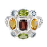 Multi Stone Navratna Egyptian Sterling Silver multicolor Gemstone Classic Cocktail Ring Jewelry
