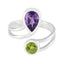 Multi Stone Toi et Moi Egyptian Silver multicolor Gems Tiny Feminine Ring Jewellery