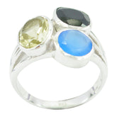 Multi Stone Trilogy Moroccan 925 Sterling Silver multicolor Gemstones Mid weight Cocktail Ring Jewelry