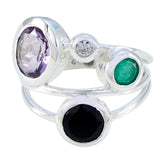 Multi Stone quarter Russian Sterling Silver multicolor Gemstones Minimal Abstract Ring Jewellery