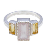 Multi Stone Trilogy French Silver multicolor Gems Featherlight Luxurious Ring Jewelry