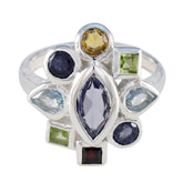 Multi Stone navratna Egyptian 925 Sterling Silver multicolor Gemstones Eye catching Cocktail Ring Jewelry