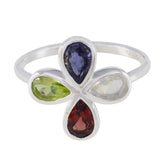 Multi Stone quarter Japanese 925 Sterling Silver multicolor Gemstone Dainty Floral Ring Jewelry