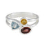 Multi Stone Trilogy Moroccan Silver multicolor Gems Minimal Trendy Ring Jewellery