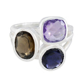 Multi Stone Trilogy Moroccan Sterling Silver multicolor Gems Eye catching Cocktail Ring Jewelry