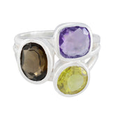 Multi Stone Trilogy African Sterling Silver multicolor Gemstones Eye catching Cocktail Ring Jewellery