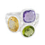Multi Stone Trilogy Russian 925 Silver multicolor Gems Eye catching Cocktail Ring Jewelry