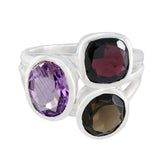 Multi Stone Trilogy Moroccan 92.5 Silver multicolor Gemstone Eye catching Cocktail Ring Jewellery