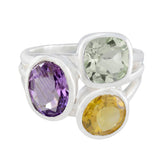 Multi Stone Trilogy Egyptian 925 Sterling Silver multicolor Gemstones Eye catching Cocktail Ring Jewelry