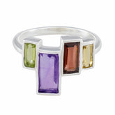 Multi Stone quarter German Silver multicolor Gemstone Featherlight Cocktail Ring Jewelry