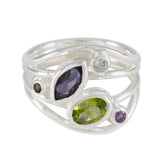 Multi Stone Penta Moroccan Silver multicolor Gems Eye catching Abstract Ring Jewellery