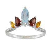 Multi Stone Penta American 92.5 Silver multicolor Gems Elegant crown Ring Jewellery