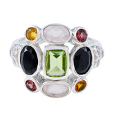 Multi Stone Navratna African Silver multicolor Gemstones Classic Cocktail Ring Jewelry