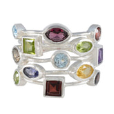 Multi Stone multiple Russian 92.5 Silver multicolor Gems Eye catching Cocktail Ring Jewellery