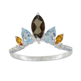 Multi Stone Penta Japanese Silver multicolor Gemstones Elegant crown Ring Jewellery