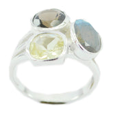 Multi Stone Trilogy Indischer 92,5 Silber Multicolor Edelsteine Mittelgewicht Cocktail Ring Schmuck
