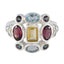 Multi Stone Navratna Moroccan 925 Silver multicolor Gemstone Classic Cocktail Ring Jewelry