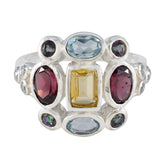 Multi Stone Navratna Moroccan 925 Silver multicolor Gemstone Classic Cocktail Ring Jewelry