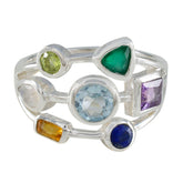 Multi Stone Hepta Egyptian 92.5 Silver multicolor Gems Featherlight Cocktail Ring Jewellery