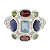 Multi Stone Navratna French 925 Sterling Silver multicolor Gems Classic Cocktail Ring Jewelry