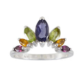 Multi Stone Hepta Japanese 92.5 Silver multicolor Gemstone Dainty crown Ring Jewelry