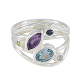Multi Stone Penta African Silver multicolor Gemstones Eye catching Trendy Ring Jewelry