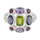 Multi Stone Navratna German Silver multicolor Gemstone Classic Cocktail Ring Jewellery