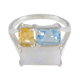 Multi Stone Trilogy German 92.5 Silver multicolor Gemstone Classic Trendy Ring Jewelry