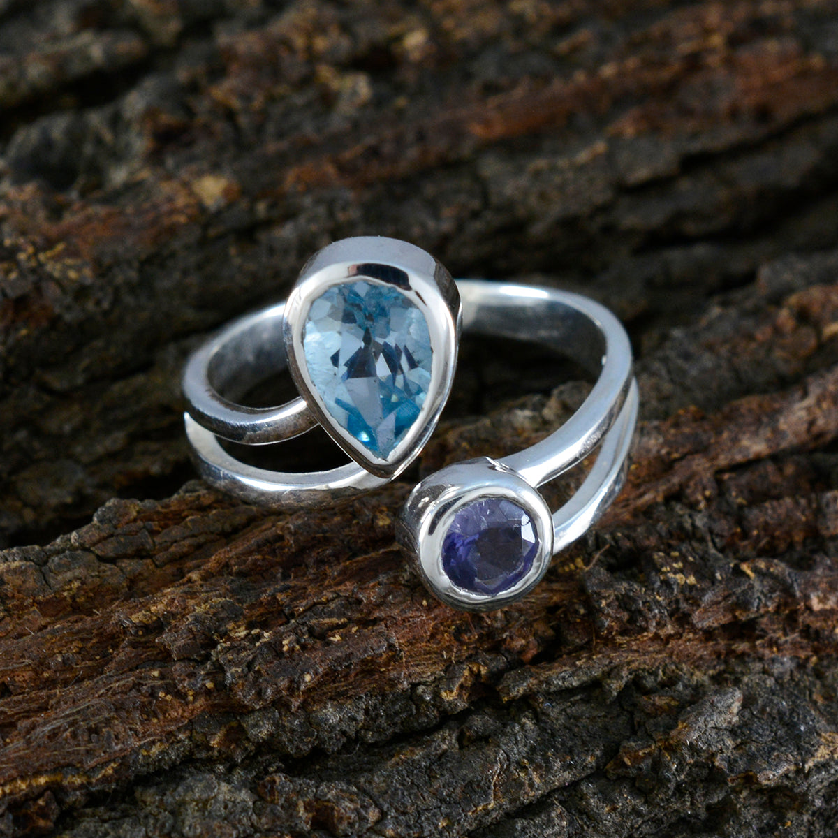 Multi Stone Toi et Moi Russian 925 Silver multicolor Gems Tiny Artisan Ring Jewellery