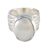 Pearl Solitaire French Sterling Silver White Gemstone Statement Armor Ring Jewelry
