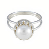 Pearl Solitaire Russian 925 Sterling Silver White Gemstone Minimal Fairytale Ring Jewelry
