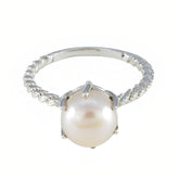 Pearl Solitaire German 92.5 Silver White Gemstones Featherlight Twist Ring Jewelry