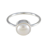 Pearl Solitaire Korean Silver White Gems Dainty Abstract Ring Jewelry