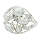 Pearl Penta German 925 Silver White Gemstones Slim Luxurious Ring Jewelry