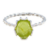 Peridot Solitaire American 925 Sterling Silver Green Gemstone Elegant Twist Ring Jewelry