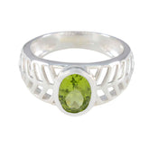 Peridot Solitaire German 925 Silver Green Gemstones Minimal Art Deco Ring Jewelry