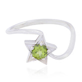 Peridot Solitaire Korean 925 Sterling Silver Green Gemstone Delicate Abstract Ring Jewellery