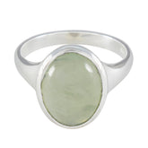 Prehnite Solitaire German Silver Green Gemstone Minimal Trendy Ring Jewellery