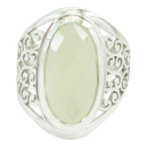 Prehnite Solitaire Mexican 92.5 Silver Green Gemstones Mid weight Filigree Ring Jewellery