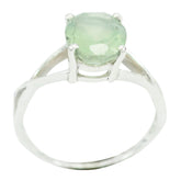 Prehnite Solitaire Korean 925 Sterling Silver Green Gemstones Delicate Sophisticated Ring Jewelry