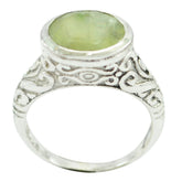 Prehnite Solitaire French Sterling Silver Green Gemstone Minimal Art Deco Ring Jewellery