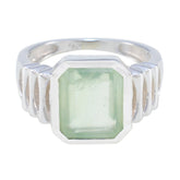 Prehnite Solitaire German 925 Silver Green Gems Mid weight Signet Ring Jewelry