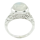 Rainbow Moonstone Solitaire German 925 Silver White Gemstones Minimal Art Deco Ring Jewelry