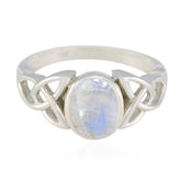 Rainbow Moonstone Solitaire French 925 Sterling Silver White Gemstones Minimal Ethnic Ring Jewellery