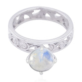 Rainbow Moonstone Solitaire Spanish 92.5 Silver White Gems Slim Filigree Ring Jewelry