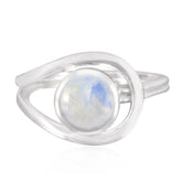 Rainbow Moonstone Solitaire Indian 925 Silver White Gemstone Slim Glamorous Ring Jewellery