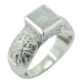 Rainbow Moonstone Solitaire French Silver White Gemstones Eye catching Art Deco Ring Jewelry