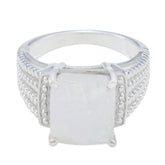 Rainbow Moonstone Solitaire Moroccan 925 Silver White Gemstones Eye catching Abstract Ring Jewellery