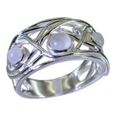 Rainbow Moonstone Trilogy French 925 Sterling Silver White Gems Mid weight Sophisticated Ring Jewelry
